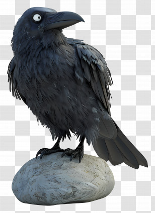3d Raven - Black Cartoon Crow On Rock Transparent PNG