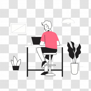 Man Working At Desk - Man Working At Desk In Home Office Transparent PNG