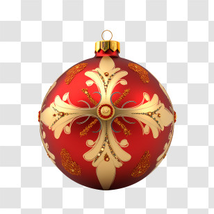 Christmas Ball - Red Ornament With Gold Design For Christmas Transparent PNG