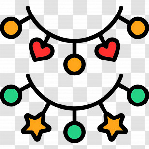 String Lights - Colorful Decorative Garland With Hearts And Stars Transparent PNG