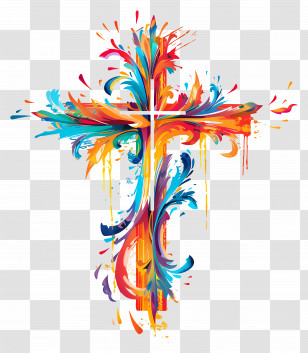 Christian Cross - Colorful Floral Cross Transparent PNG