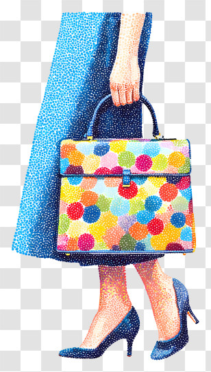 Woman Holding Handbag - Colorful Handbag With Dotted Pattern Transparent PNG