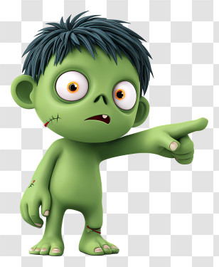 Cute Halloween Character Pointing - Cute Green Zombie Kid Transparent PNG