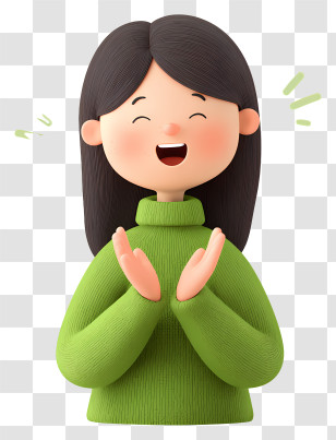 Cheerful Woman Clapping Hands - Happy Woman In Green Sweater Transparent PNG