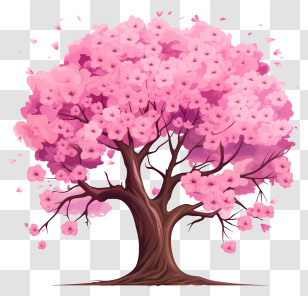 Sketch Style Cherry Blossom Tree - Beautiful Pink Cherry Blossom Tree Transparent PNG