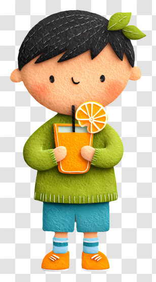 Child Drinking Orange Juice - Boy With Orange Juice And Straw Transparent PNG