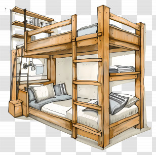 Bunk Beds - Wooden Bunk Bed With Bedding Transparent PNG