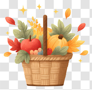 Basket With Autumn Produce - Autumn Pumpkin Harvest Basket Transparent PNG