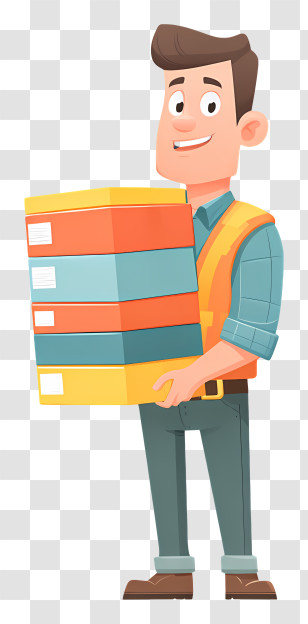 Manager Doing Warehouse Management - Man Carrying Colorful Boxes Transparent PNG