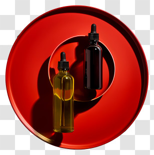 Oil Bottles - Essential Oil Bottles On Vibrant Red Tray Transparent PNG