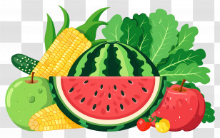Food Background - Illustration Of Fresh Fruits And Vegetables Transparent PNG