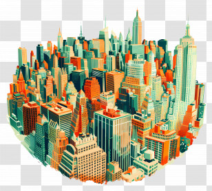 New York Cityscape - Colorful Illustration Of A Vibrant Urban Cityscape Transparent PNG