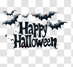 Happy Halloween Text - Happy Halloween With Bat Transparent PNG