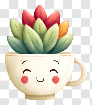 Watercolor Succulent In Mug - Smiling Plant Cup Cartoon Illustration Transparent PNG
