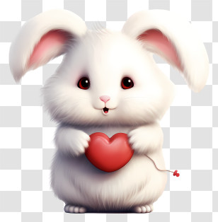 White Bunny - Fluffy Rabbit Holding A Small Heart Transparent PNG