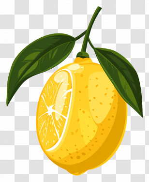Lemon - Yellow Lemon With Leaves Illustration Transparent PNG