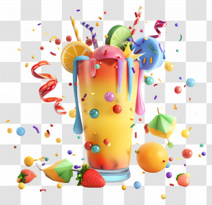 3d Juice - Colorful Drink With Fruits And Decorations Transparent PNG