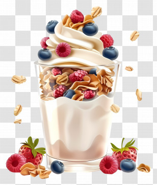 Yogurt Parfait - Glass Of Yogurt With Berries And Granola Transparent PNG