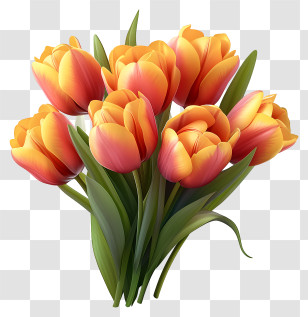 Realistic Style Tulips Bouquet - Orange Tulip Flower Bouquet Design Transparent PNG
