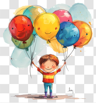 Child - Boy Holding Colorful Balloons Illustration Transparent PNG