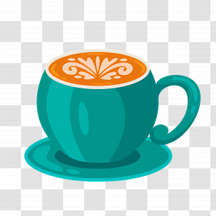 Cappuccino Coffee - Latte Art In Blue Cup Transparent PNG