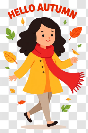 Hello Autumn - Girl Enjoying Autumn Leaves Transparent PNG