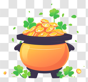 Pot - Lucky Pot Of Gold With Shamrock Clovers Transparent PNG