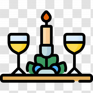 Thanksgiving Table - Candle And Wine Glasses On Table Transparent PNG