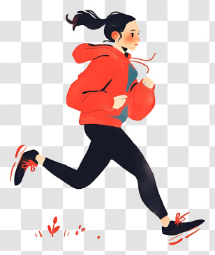 Animated Girl - Woman Running In Red Hoodie Transparent PNG