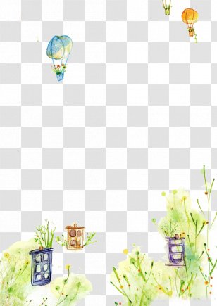 Cartoon Painting Motif Illustration - Watercolor - Hot Air Balloon Transparent PNG