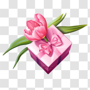 Pink Gift Box - Pink Gift Box With Tulip For Special Occasions Transparent PNG