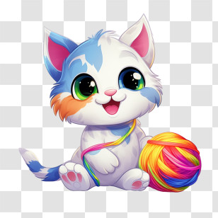 Cat Playing Yarn Ball - Adorable Kitten Playing With Yarn Transparent PNG