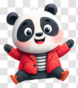 Cartoon Panda - Cute Panda Wearing Red Jacket Transparent PNG