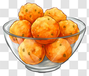 Laddu - Glass Bowl With Orange Snack Balls Transparent PNG