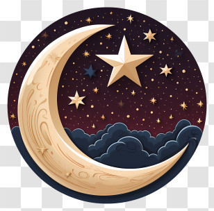 Golden Moon And Star - Artistic Crescent Moon And Stars In Night Sky Transparent PNG