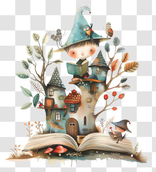 Childrens Bedtime Stories - Fairytale Land Emerging From An Open Book Illustration Transparent PNG
