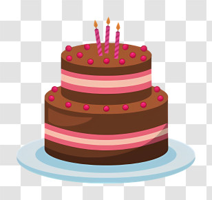 Birthday Cake - Rich Chocolate Birthday Cake With Pink Candles Transparent PNG
