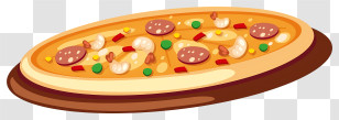 Pizza - Oval Pizza With Various Toppings Transparent PNG