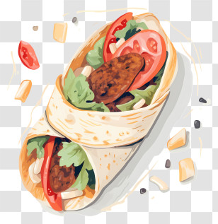 Grilled Chicken Wrap - Shawarma Wrap With Fresh Vegetables Illustration Transparent PNG