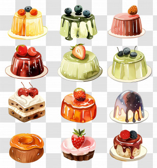 Dessert - Delicious Colorful Desserts With Fruit Toppings Transparent PNG