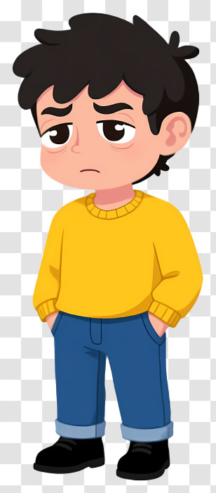 Nervous Boy - Boy In Yellow Sweater And Jeans Transparent PNG