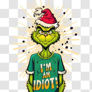 Christmas Grinch - Cartoon Green Character With Christmas Hat And Funny Text Transparent PNG