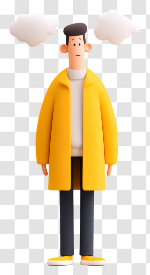 Man With Depression And Fog - Man In Yellow Coat With Clouds Transparent PNG
