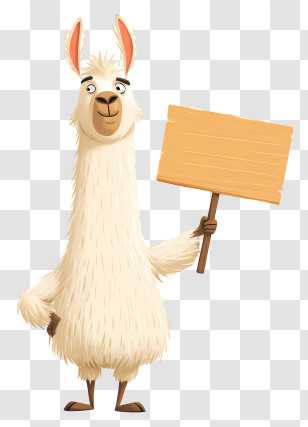 Llama Holding Sign - Cartoon Llama Holding Sign Transparent PNG