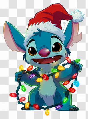 Stitch - Blue Cartoon Character With Christmas Lights Transparent PNG