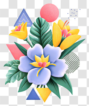 Flower Decoration Painting - Colorful Flowers With Geometric Background Transparent PNG