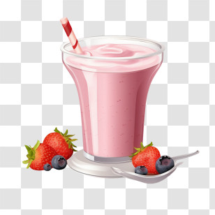 Milkshake - Delicious Strawberry Smoothie With Berries Transparent PNG