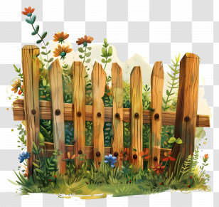 Garden Fence - Wooden Garden Fence With Surrounding Plants Transparent PNG