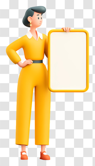 Woman Standing Near Empty Board - Woman Holding Blank Sign Transparent PNG