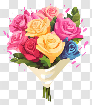 Colorful Roses - Beautiful Bouquet Of Colorful Roses Illustration Transparent PNG